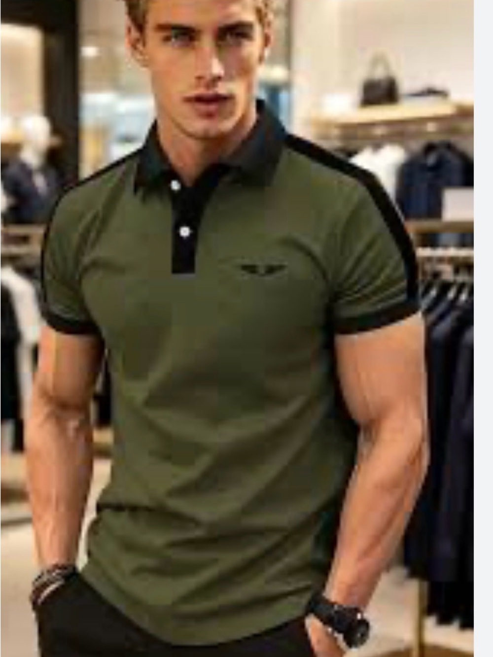 Nick Danger Men's Olive Green Polo Shirt with Black Trim